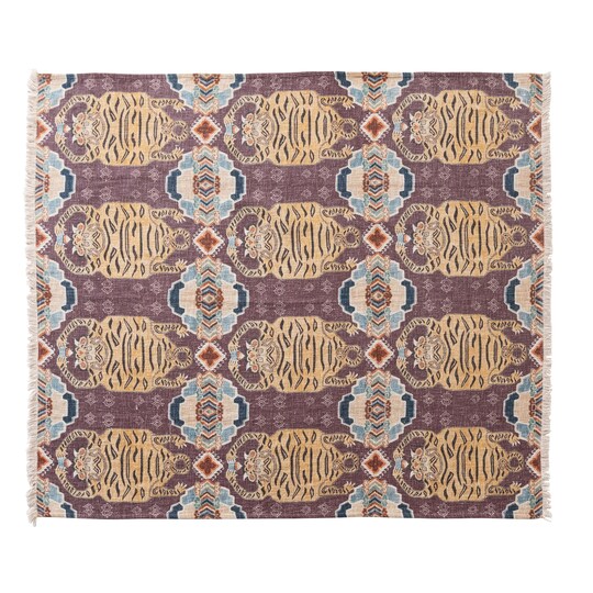 Hello Honey Cotton Slub Printed Throw Blanket with Tibetan Tigers Pattern, Multicolor